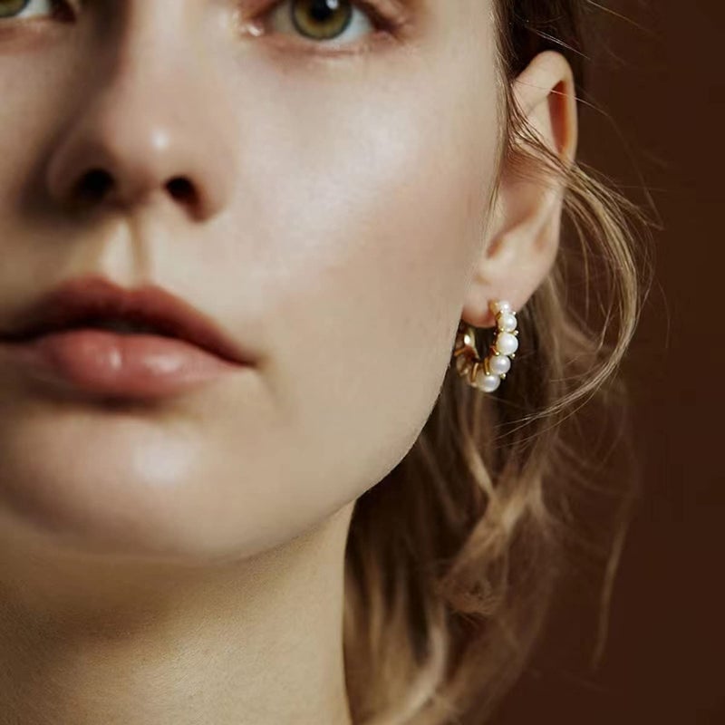RONLLNA Pearl Hoop Earrings for Women Fashion Dangle Hypoallergenic Layer Earrings Drop Dangle Earrings Gifts for Women - Image 5